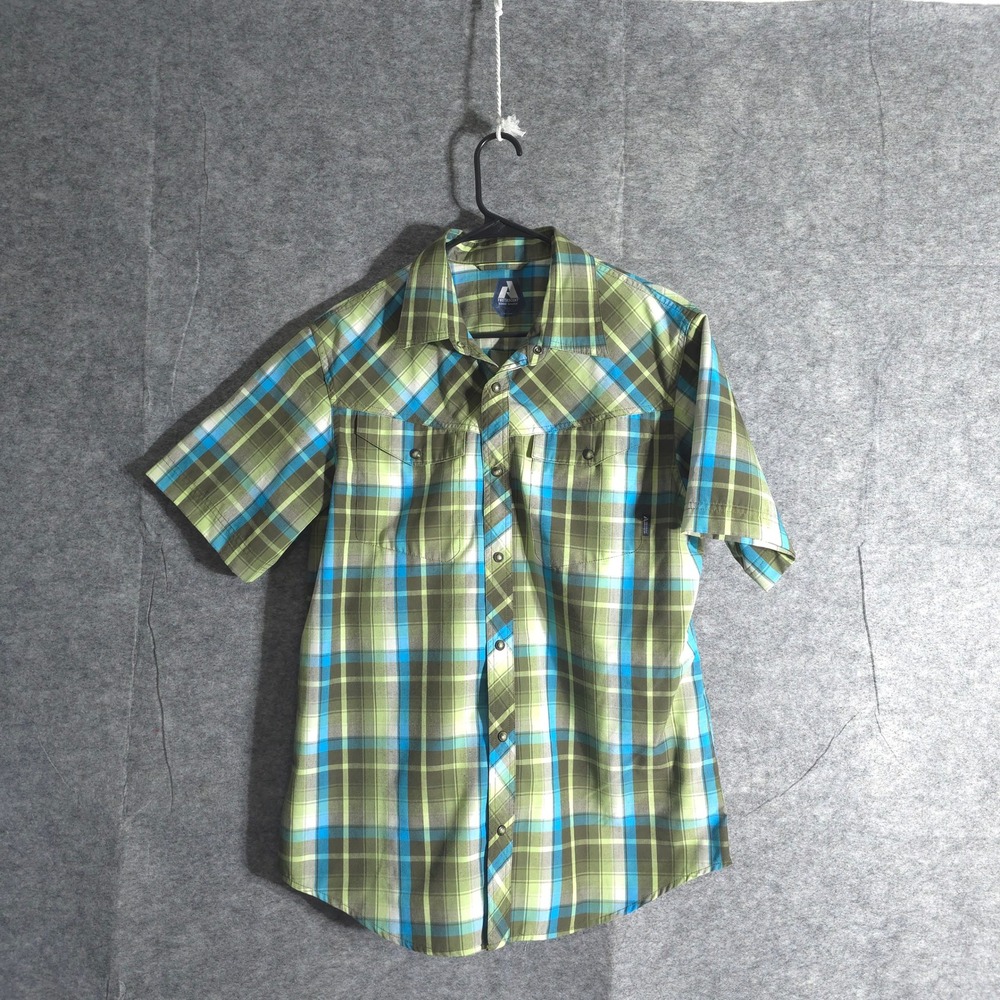 Eddie Bauer First Ascent Western Shirt Mens M Green Hiking Plaid Short Sleeve
